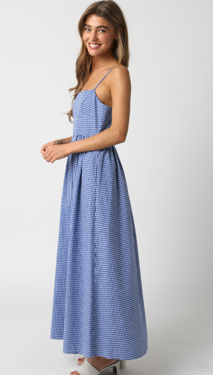 Shelby Blue Gingham Maxi Dress