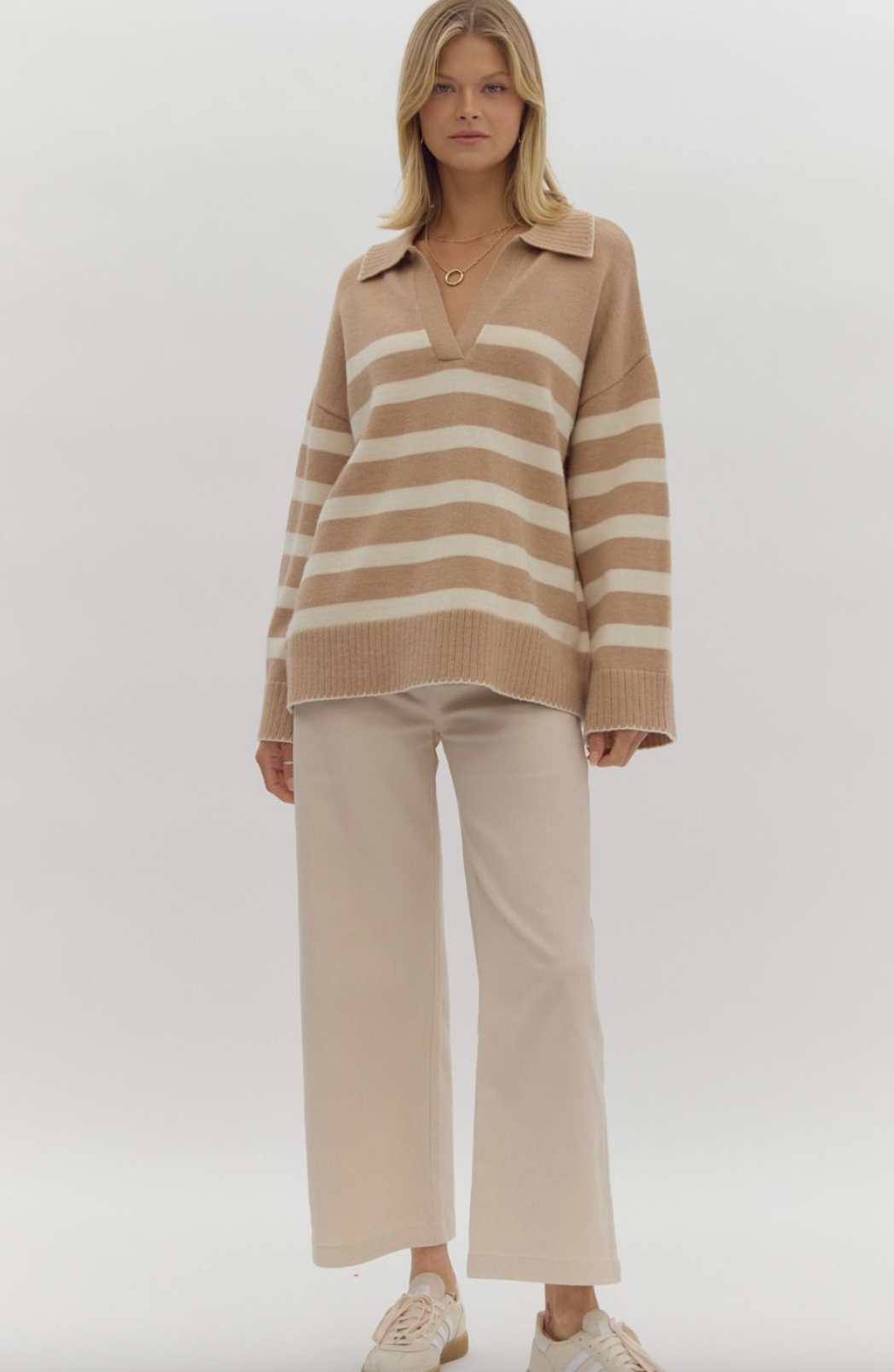 Collared Stripe Sweater Taupe