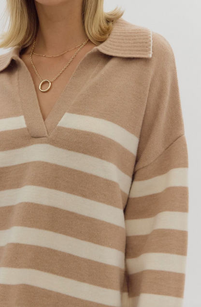 Collared Stripe Sweater Taupe