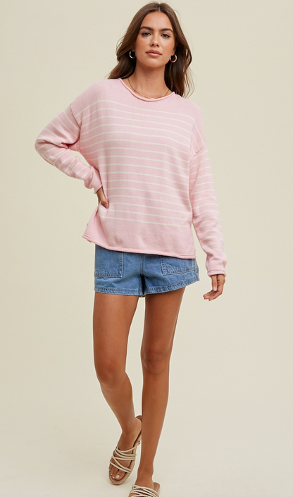 Pink Stripe Sweater w/ Slits