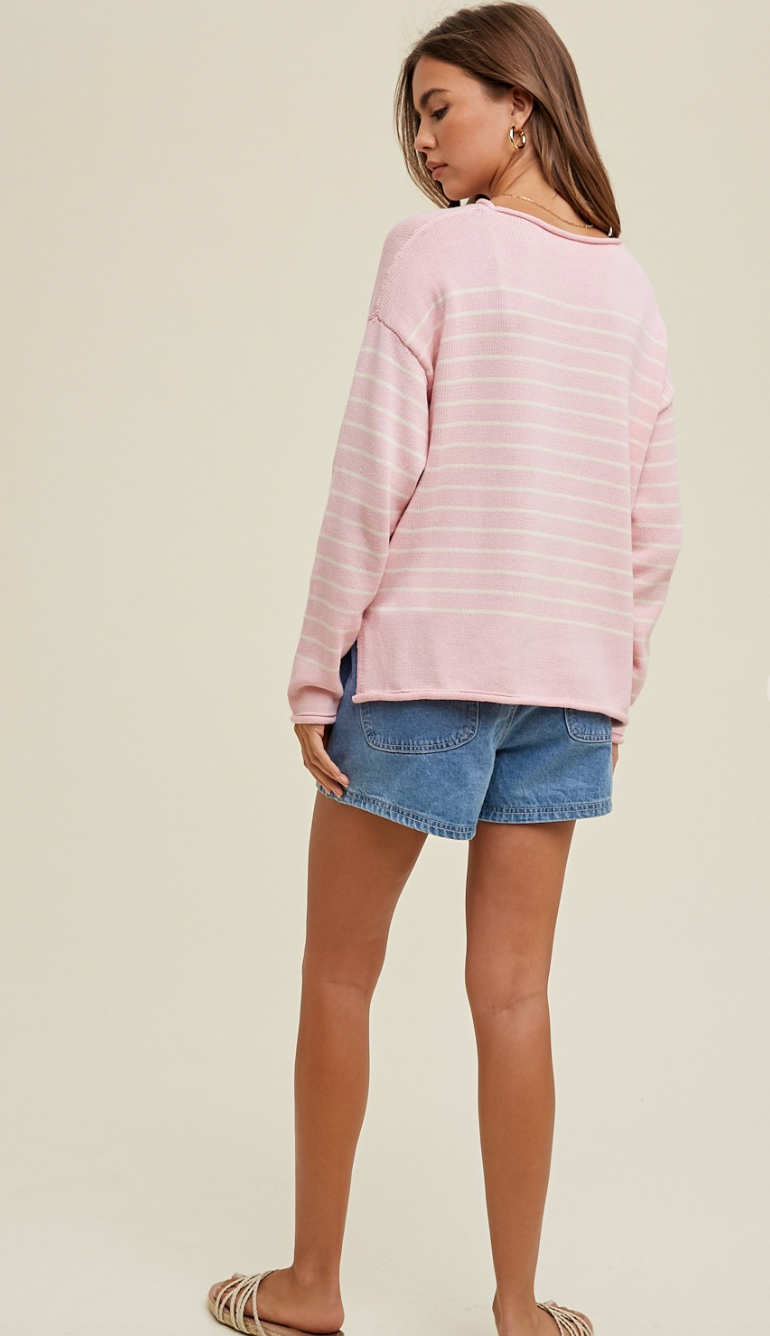 Pink Stripe Sweater w/ Slits