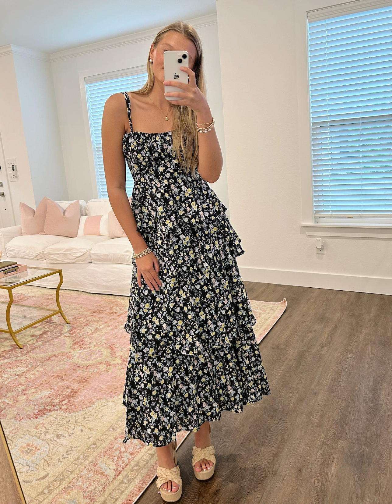 Melissa Floral Tiered Maxi Dress Black