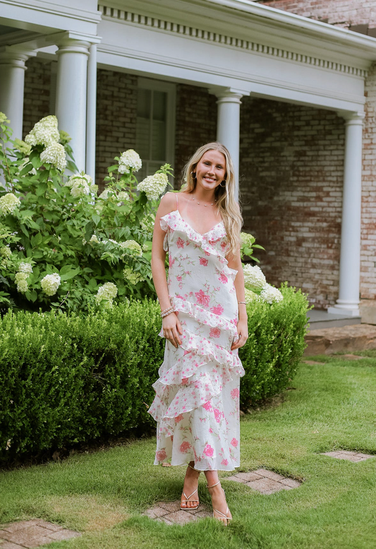 Long Floral Flutter Dress