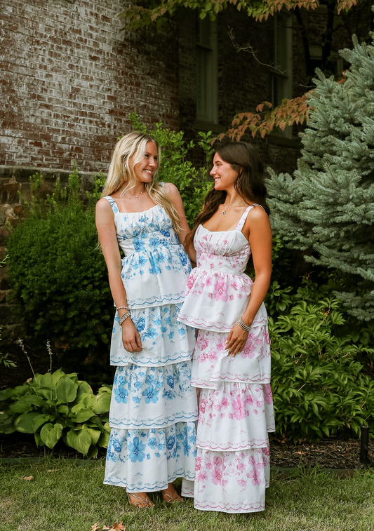 Gia Floral Tiered Maxi Dress Blue