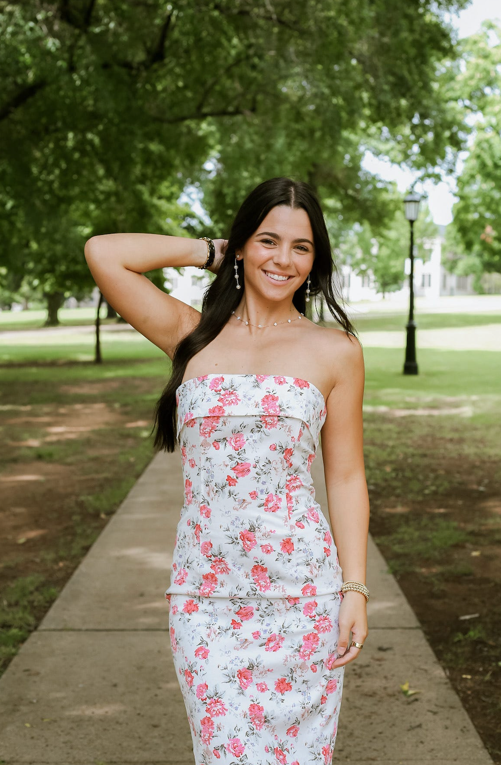 Pink Floral Strapless Dress