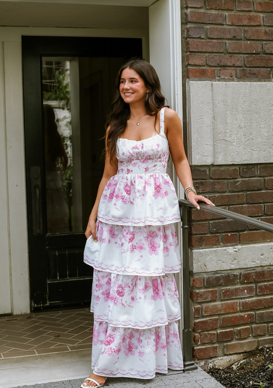 Gia Floral Tiered Maxi Dress Pink