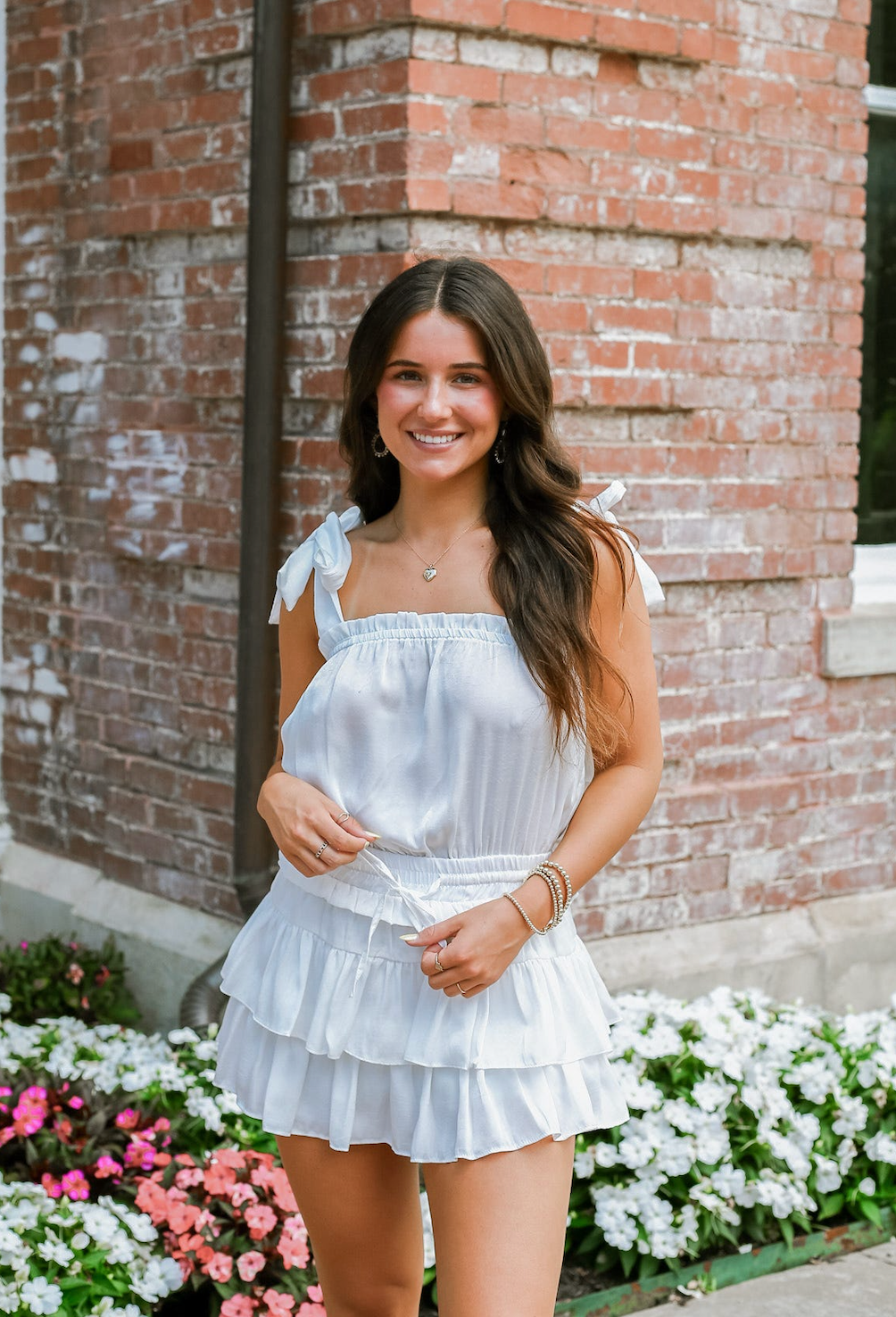 Satin Ruffle Romper White