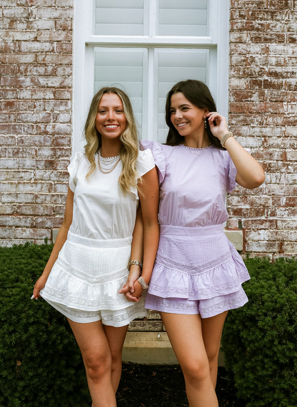 Lace Trim Ruffle Romper White