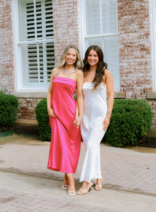 Strapless Satin Maxi Dress Pink