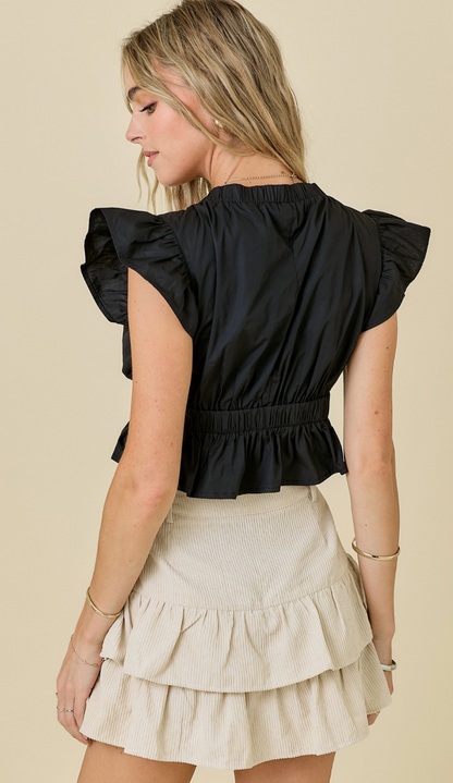 Poplin Babydoll Top w/ Bow Black