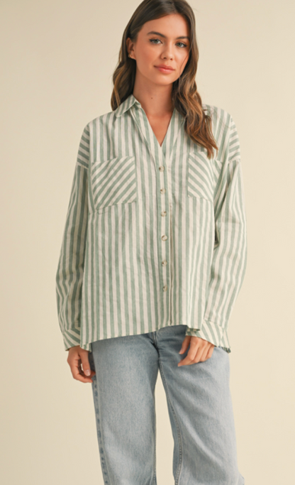 Sage Stripe Oversized Shirt