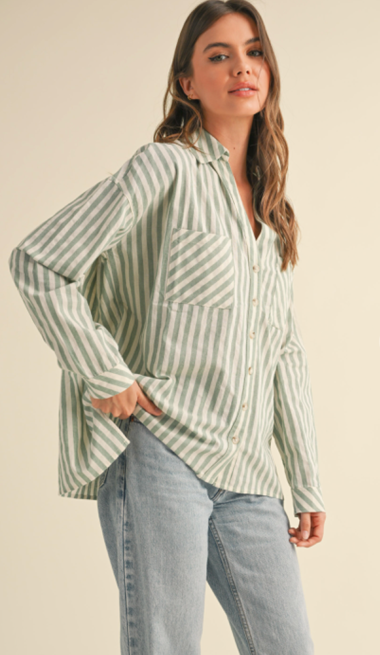 Sage Stripe Oversized Shirt