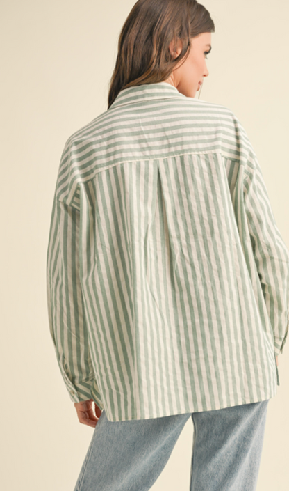 Sage Stripe Oversized Shirt