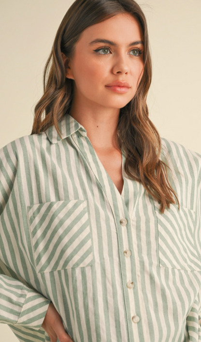 Sage Stripe Oversized Shirt