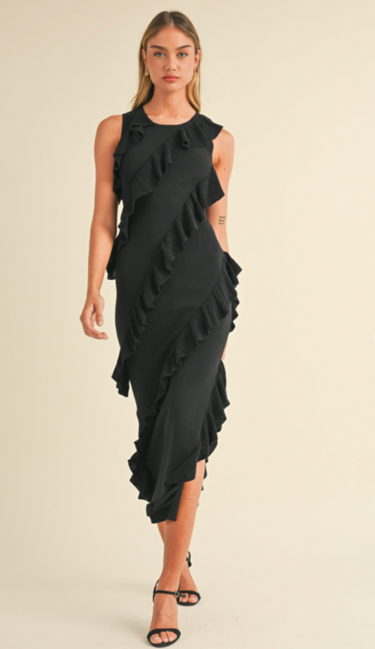 Asymmetrical Ruffle Midi Dress