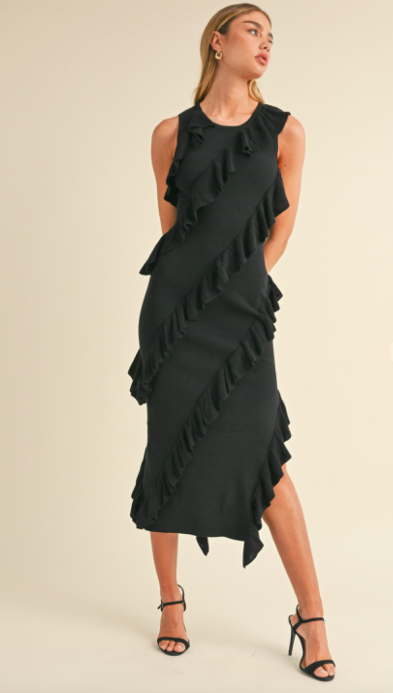 Asymmetrical Ruffle Midi Dress