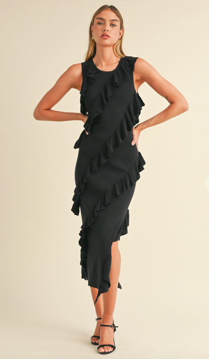 Asymmetrical Ruffle Midi Dress