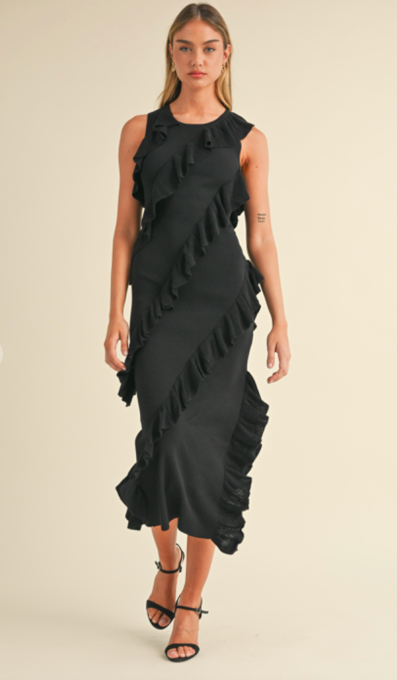 Asymmetrical Ruffle Midi Dress