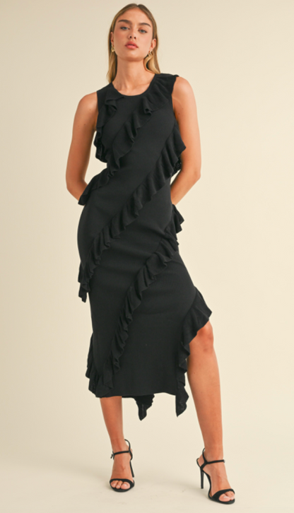 Asymmetrical Ruffle Midi Dress