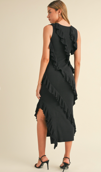 Asymmetrical Ruffle Midi Dress