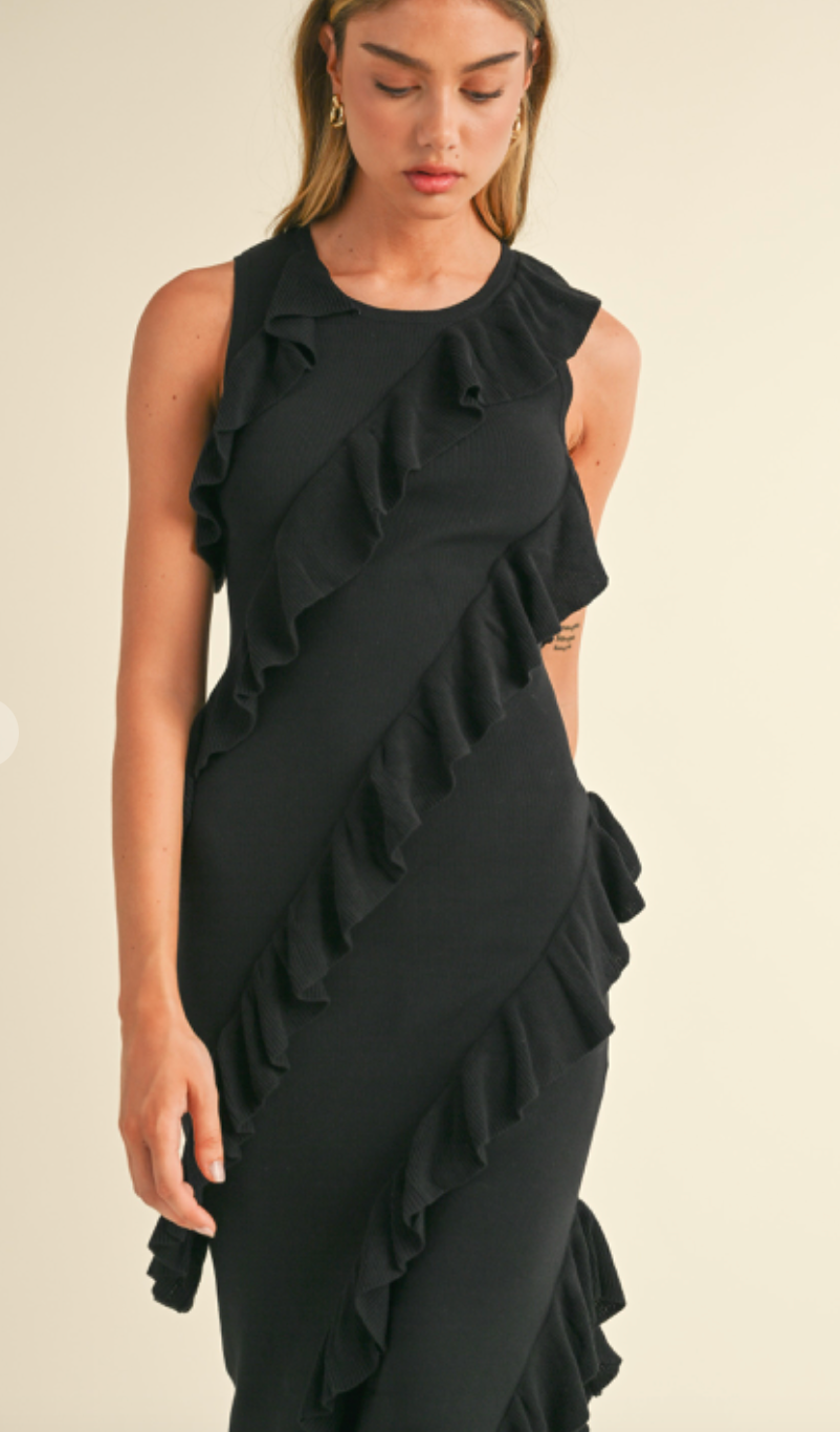 Asymmetrical Ruffle Midi Dress