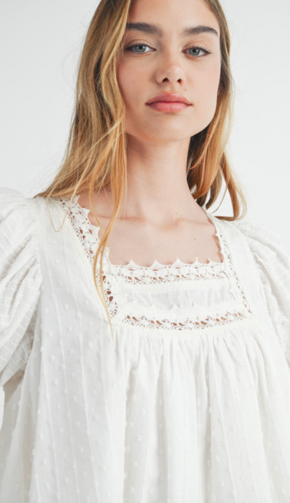 Puff Sleeve Lace Trim Top