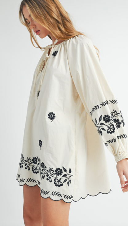 Embroidered Peasant Mini Dress