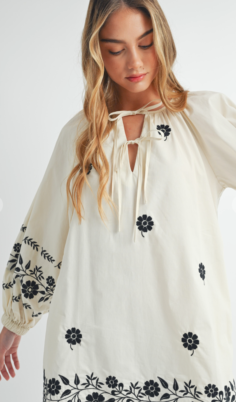 Embroidered Peasant Mini Dress