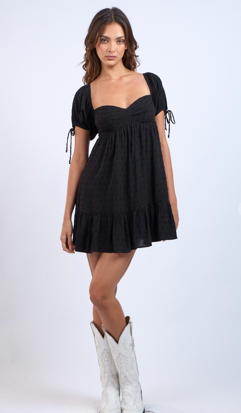 Swiss Dot Babydoll Dress Black