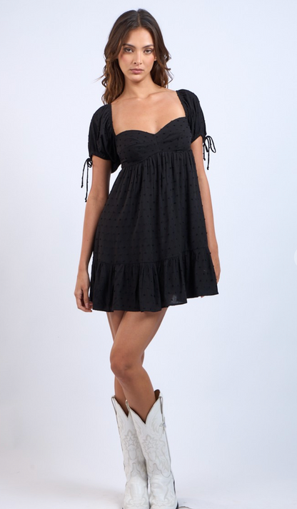 Swiss Dot Babydoll Dress Black