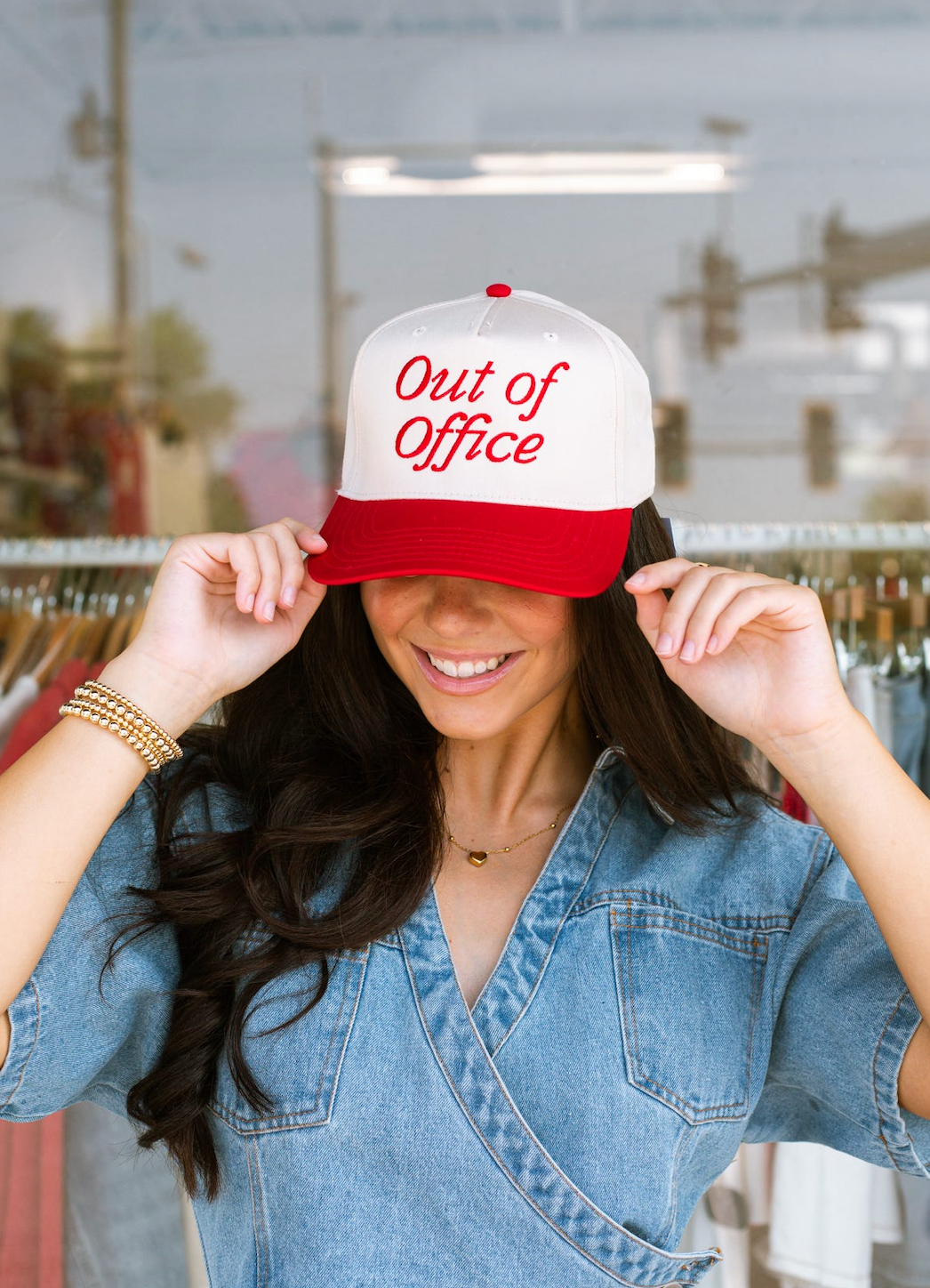 Out of Office Trucker Hat Cream/Red