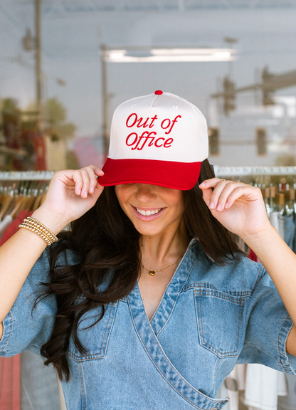 Out of Office Trucker Hat Cream/Red