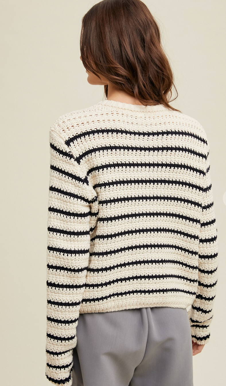 Striped Sweater Cardigan Cream/Navy