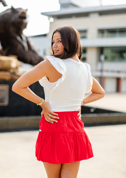 Ruffle Ribbed Top White