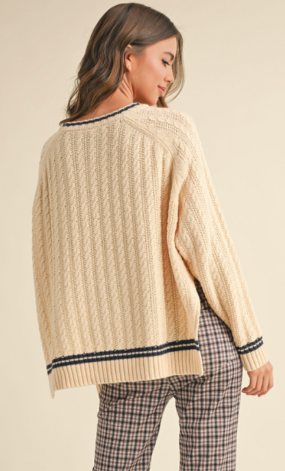 Contrast Stripe Cable Knit Sweater