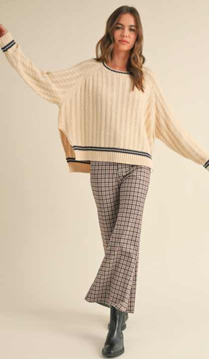 Contrast Stripe Cable Knit Sweater