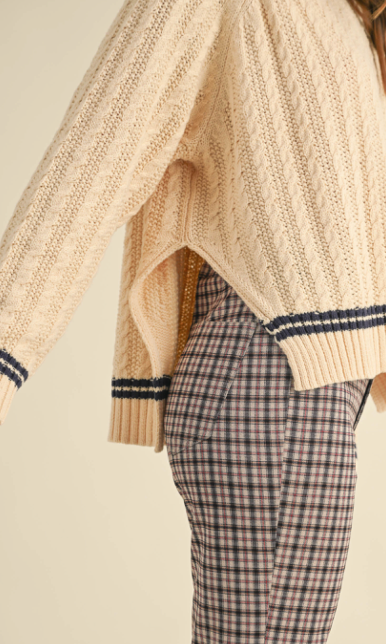 Contrast Stripe Cable Knit Sweater