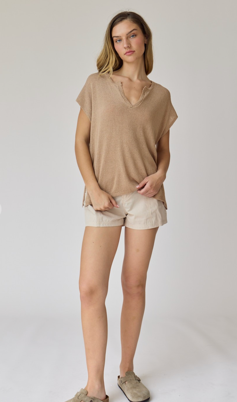 Lightweight V-neck Knit Top Taupe