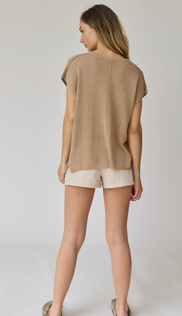 Lightweight V-neck Knit Top Taupe