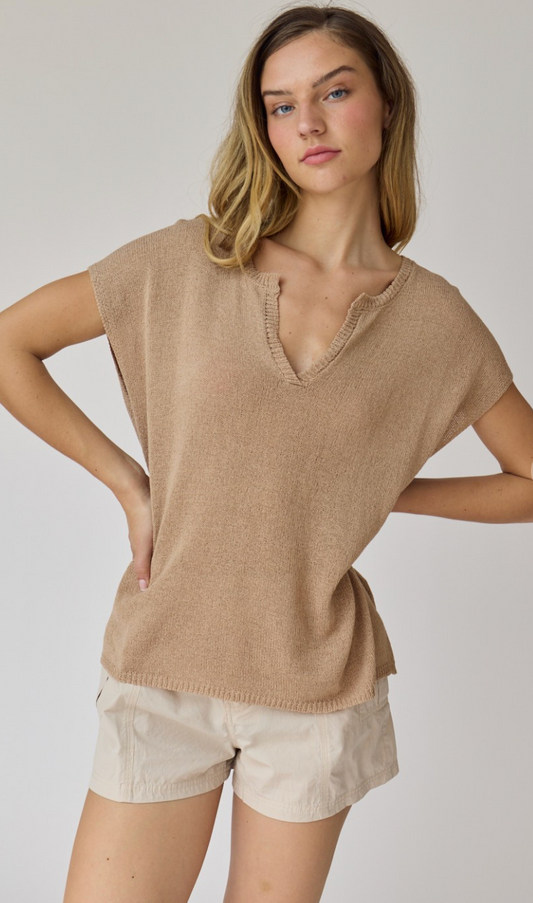 Lightweight V-neck Knit Top Taupe