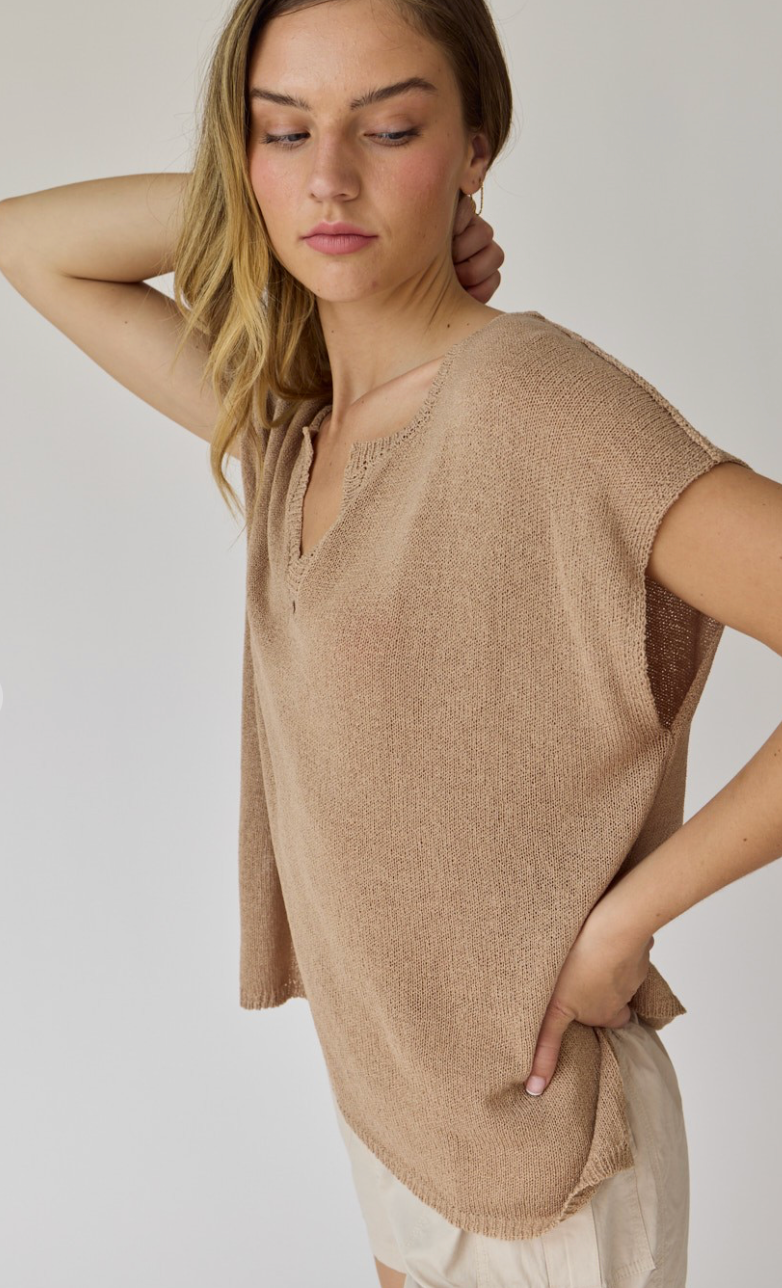 Lightweight V-neck Knit Top Taupe