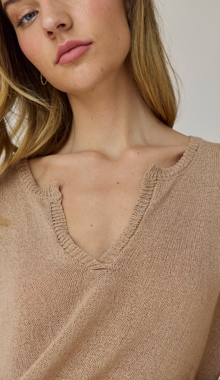 Lightweight V-neck Knit Top Taupe