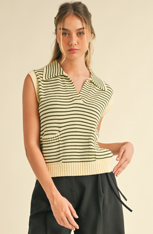 Green Stripe Knit Sweater Vest