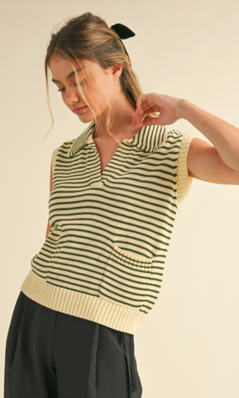 Green Stripe Knit Sweater Vest