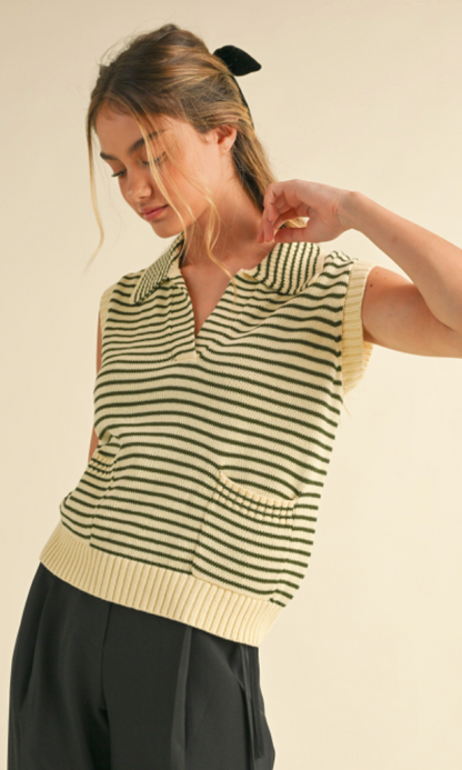 Green Stripe Knit Sweater Vest