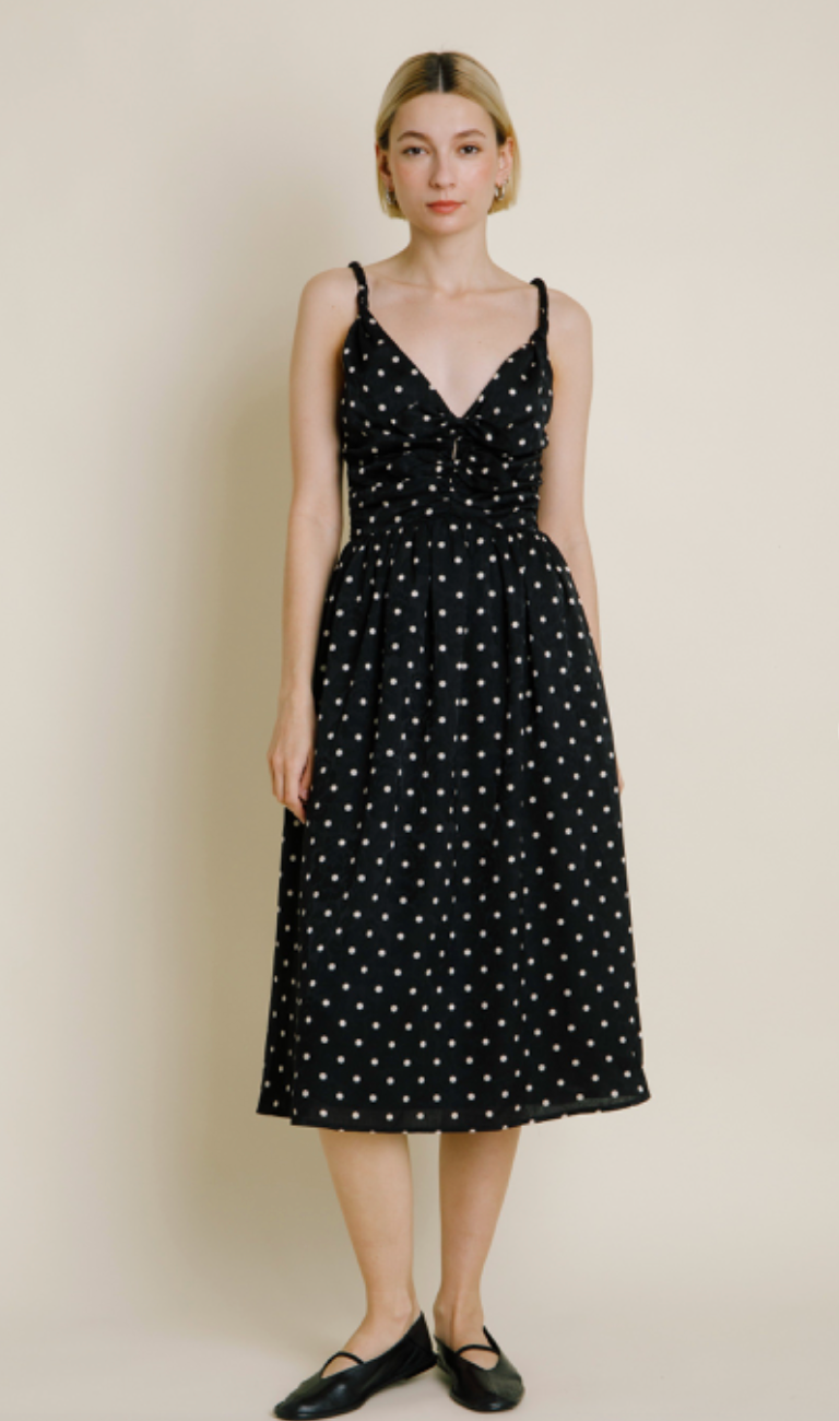 Ruched Polka Dot Midi Dress