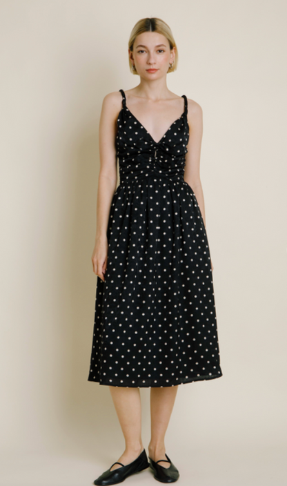 Ruched Polka Dot Midi Dress