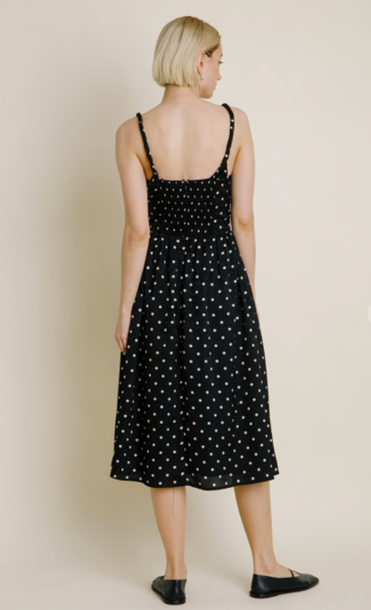 Ruched Polka Dot Midi Dress