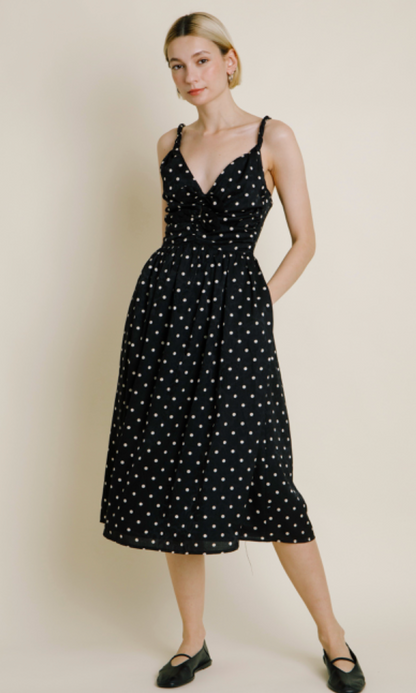 Ruched Polka Dot Midi Dress