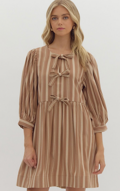 Sand Stripe Ties Babydoll Dress